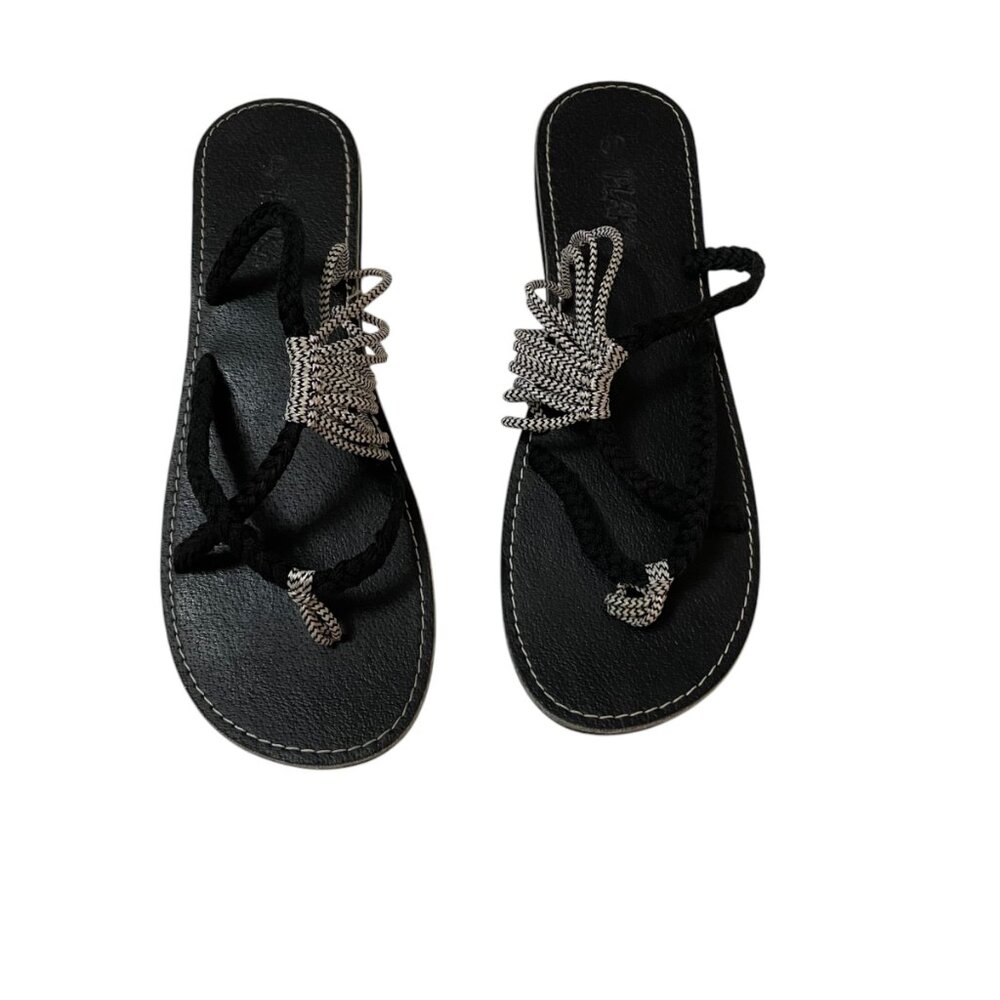 Plaka Sandals Women's 11 Black Zebra Oceanside Flip Flop Strappy Slip On Casual